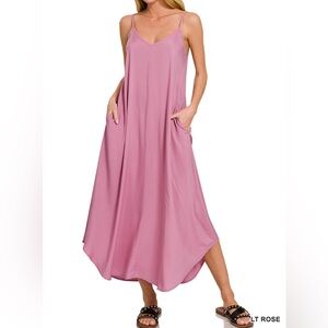 Light Rose Sleeveless Maxi Dress  100% Rayon
